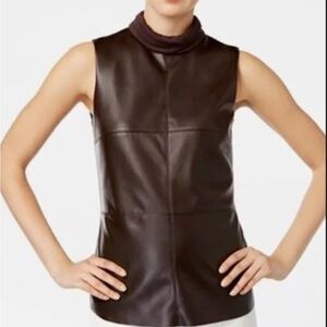 ALFANI Sleeveless Faux Leather Front Turtleneck Top